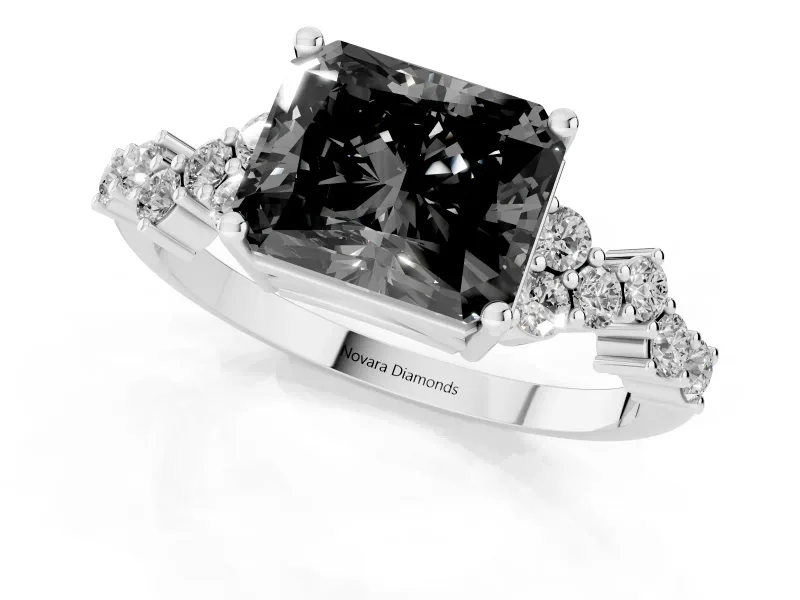 Radiant Cut Scattered Accent Engagement Ring Setting for a Black Center | Slim Band | Platinum