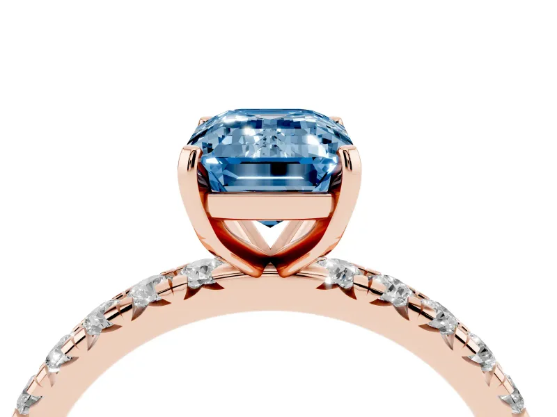 Emerald Cut Pavé Engagement Ring Setting for a Fancy Blue Lab-Grown Diamond | Rose Gold