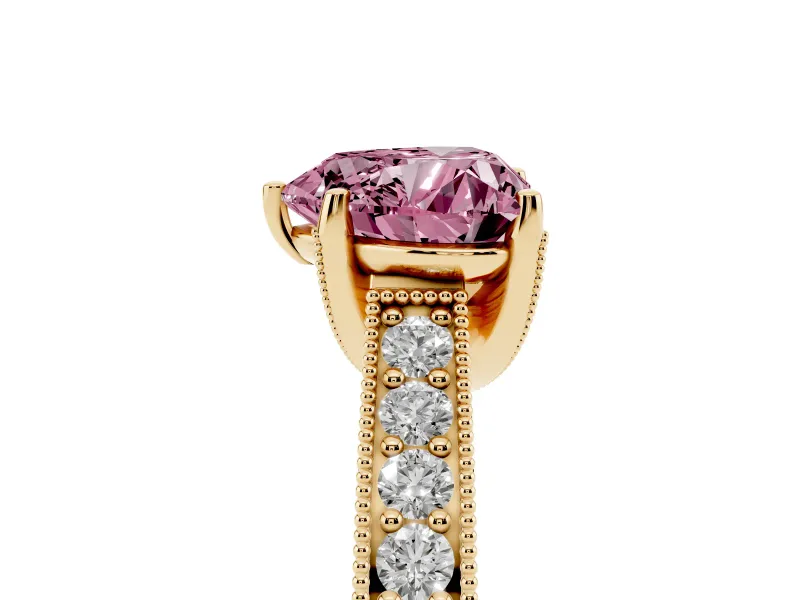 Heart-Shaped Hidden Halo Engagement Ring Setting for a Fancy Pink Lab-Grown Diamond | Milgrain Pave | Yellow Gold