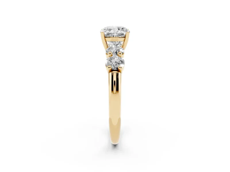 Cushion Cut Five Stone Engagement Ring Setting | Prong Set Side Stones | Yellow Gold