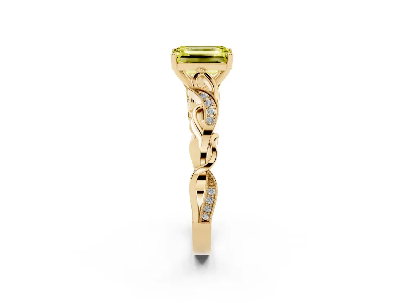 Emerald Cut Vine Engagement Ring Setting for a Fancy Yellow Lab-Grown Diamond | Yellow Gold