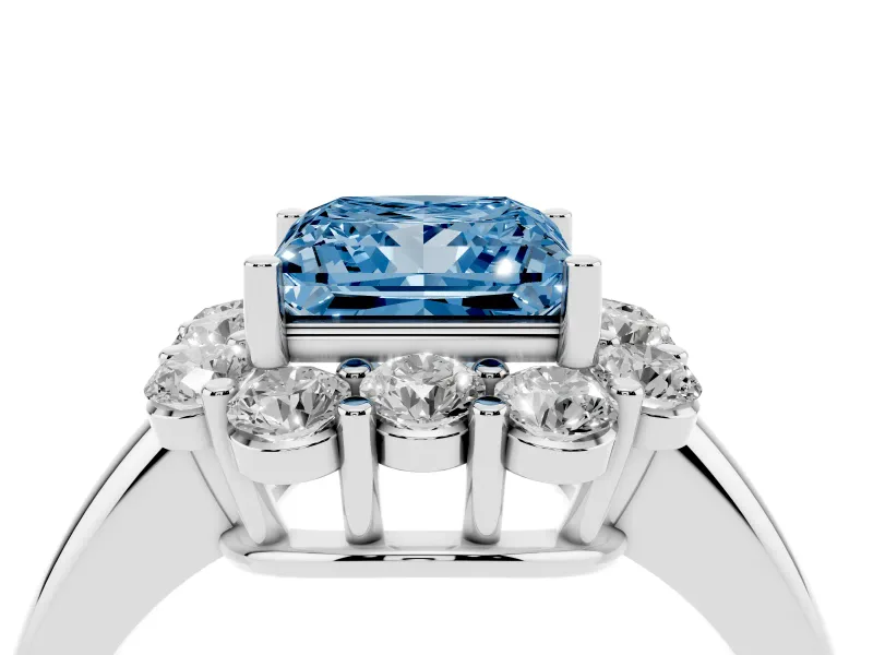 Princess Cut Graduated Milgrain Halo Engagement Ring Setting for a Fancy Blue Lab-Grown Diamond | Sterling Silver