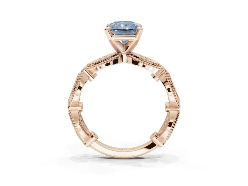 Radiant Cut Vintage Milgrain Engagement Ring Setting for a Fancy Blue Lab-Grown Diamond | Graduated Stations | Rose Gold