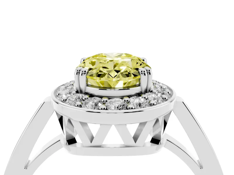 Oval Halo Engagement Ring Setting for a Fancy Yellow Lab-Grown Diamond | Polished Halo Rim | White Gold
