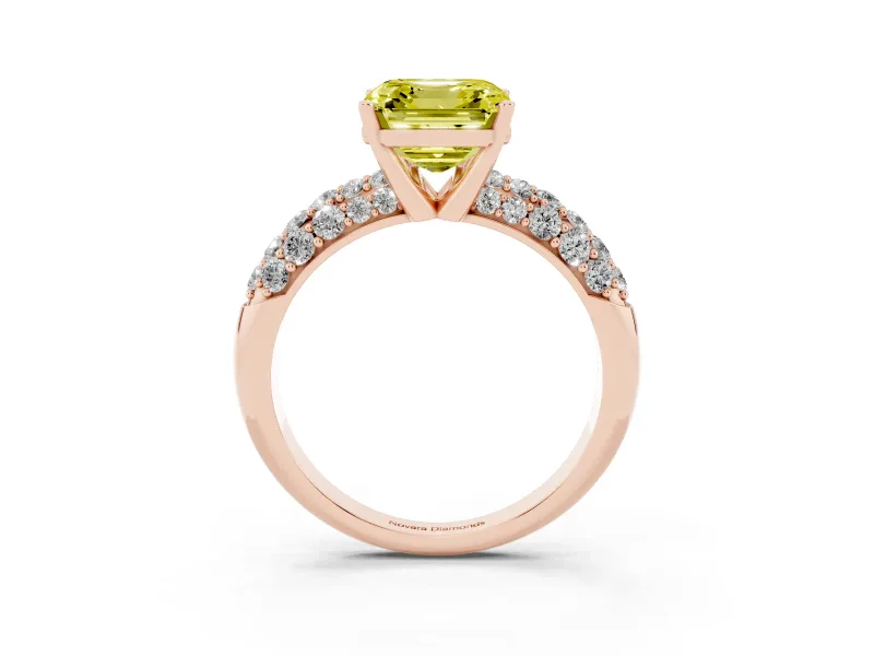 Asscher Cut Multi Row Pave Engagement Ring Setting for a Fancy Yellow Lab-Grown Diamond | Rose Gold