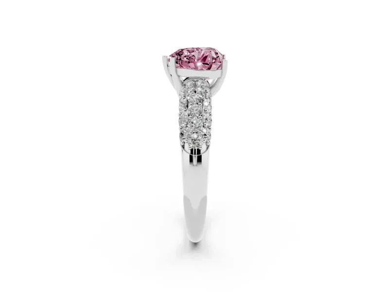 Heart-Shaped Multi Row Pave Engagement Ring Setting for a Fancy Pink Lab-Grown Diamond | Platinum