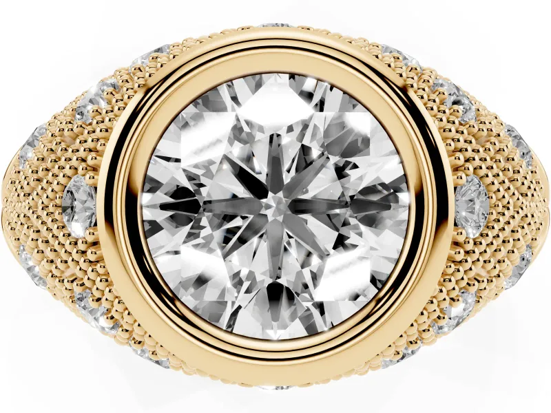 Round Vintage Bezel Engagement Ring Setting | Beaded Paisley Shoulders | Yellow Gold