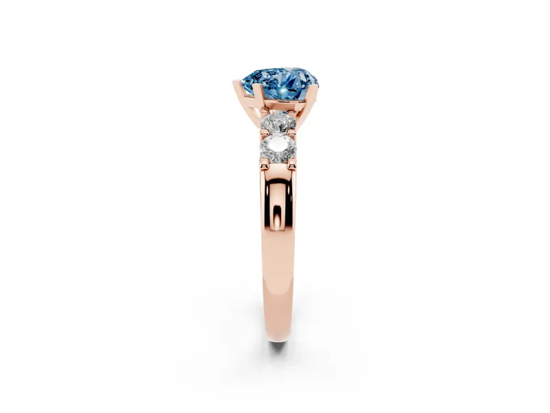 Heart-Shaped Five Stone Engagement Ring Setting for a Fancy Blue Lab-Grown Diamond | Rose Gold