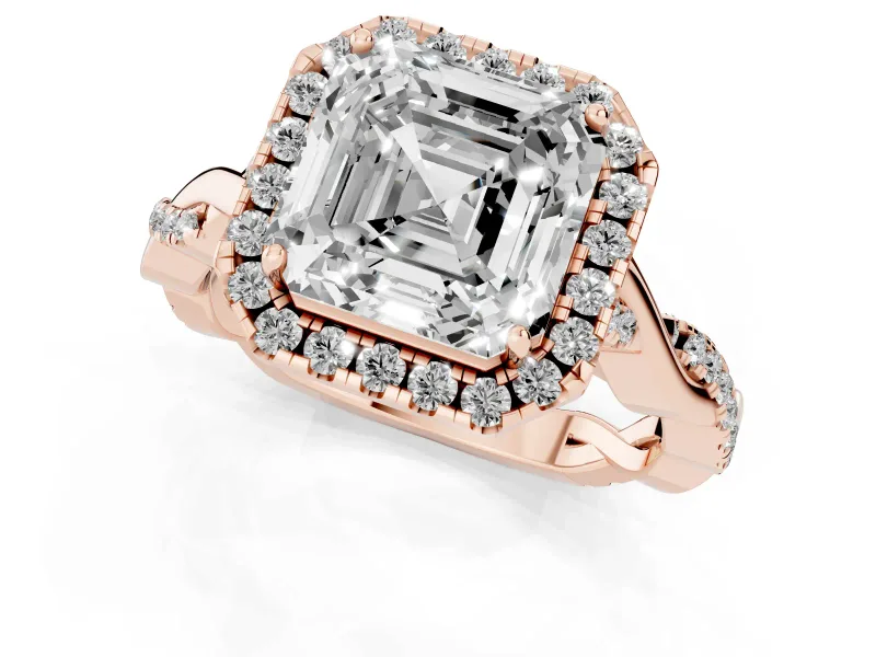 Asscher Cut Halo Engagement Ring Setting | Pavé Twist Band | Rose Gold