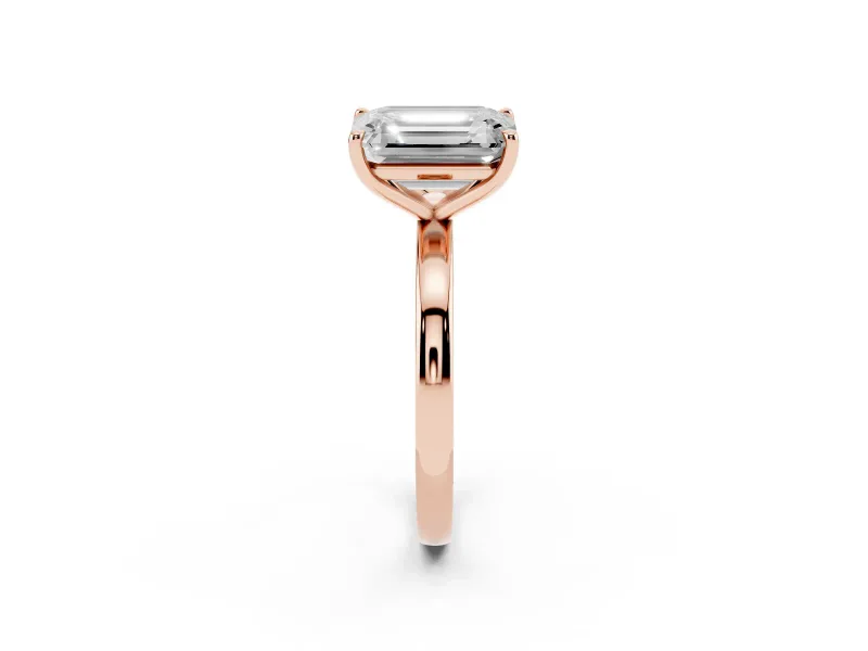 Fancy Blue Emerald Cut and Emerald Cut Toi Moi Ring Set in Rose gold with Prong Setting