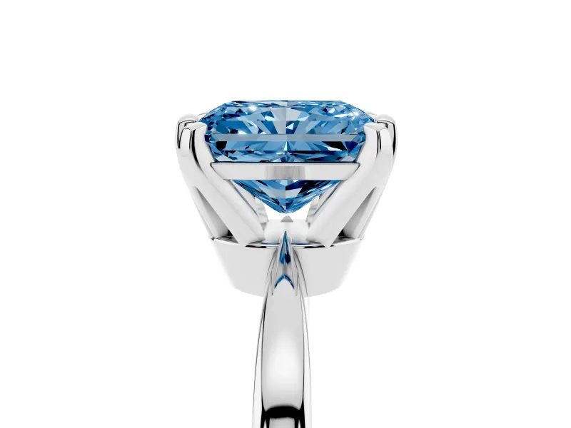 Fancy Blue Radiant Cut Diamond Solitaire Engagement Ring Set in White gold with Slim Tapered Solitaire Band