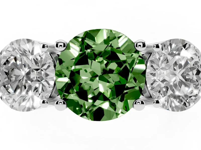 Round Three Stone Engagement Ring Setting for a Fancy Green Lab-Grown Diamond | Plain Band | Sterling Silver