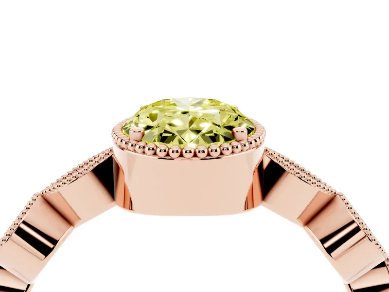 Fancy Yellow Oval Cut Diamond Vintage-Inspired Milgrain Ring Set in Rose gold with Marquise Stations of Round Accents