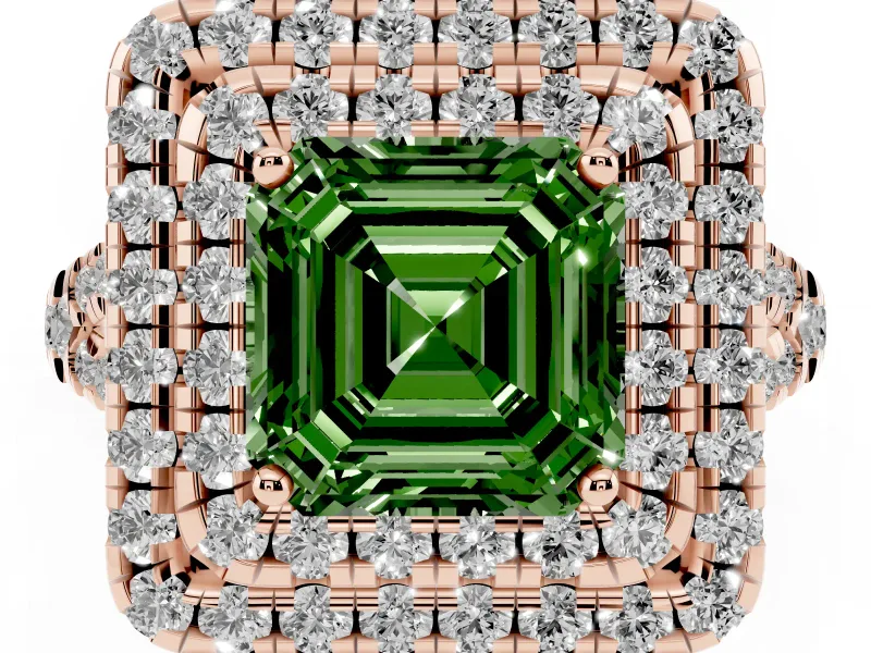 Asscher Cut Halo Split Shank Engagement Ring Setting for a Fancy Green Lab-Grown Diamond | Pavé Strands | Rose Gold