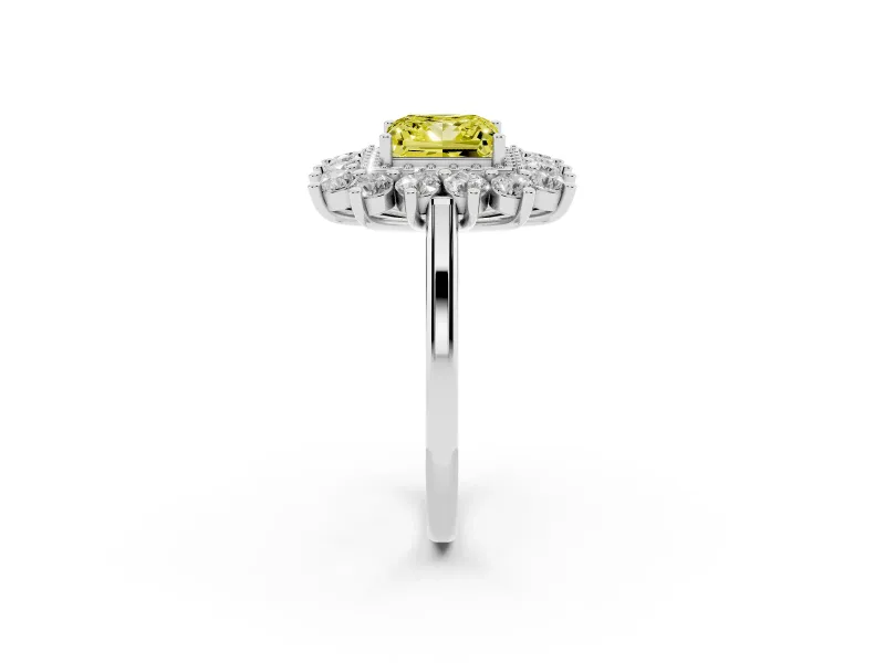 Princess Cut Floral Double Halo Engagement Ring Setting for a Fancy Yellow Lab-Grown Diamond | Plain Band | Platinum