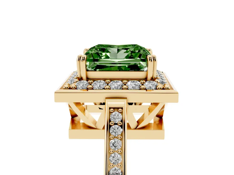 Princess Cut Halo Engagement Ring Setting for a Fancy Green Lab-Grown Diamond | Polished Halo Rim | Yellow Gold