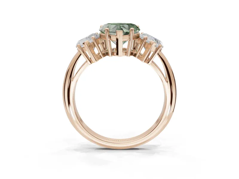 Heart-Shaped Three Stone Engagement Ring Setting for a Fancy Green Lab-Grown Diamond | Plain Band | Rose Gold