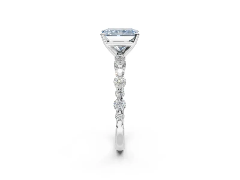 Radiant Cut Pavé Engagement Ring Setting for a Fancy Blue Lab-Grown Diamond | Alternating Accents | Sterling Silver