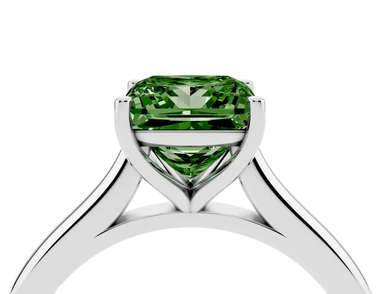 Fancy Green Princess Cut Diamond Solitaire Ring Set in Silver with Cathedral Band and Prong Setting