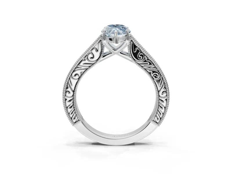 Marquise Vintage Engraved Pavé Engagement Ring Setting for a Fancy Blue Lab-Grown Diamond | Milgrain Edges | Platinum
