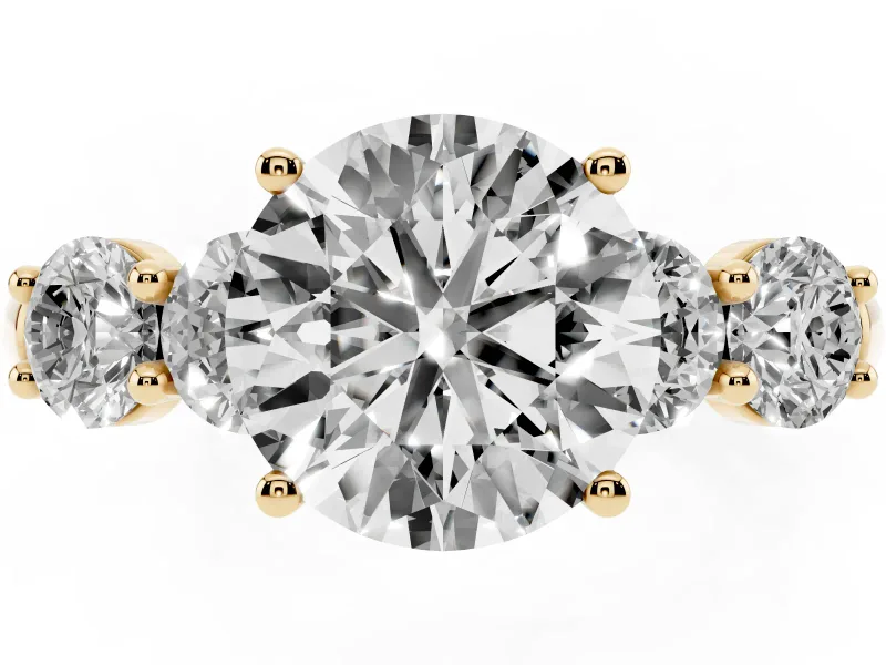 Round Five Stone Engagement Ring Setting | Prong Set Side Stones | Yellow Gold