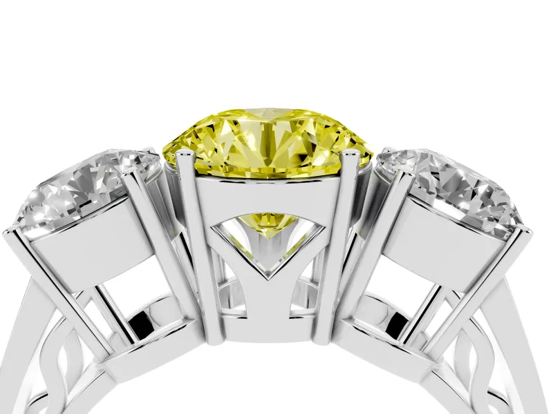 Round Engagement Ring Setting for a Fancy Yellow Lab-Grown Diamond | Three Stone | Sterling Silver