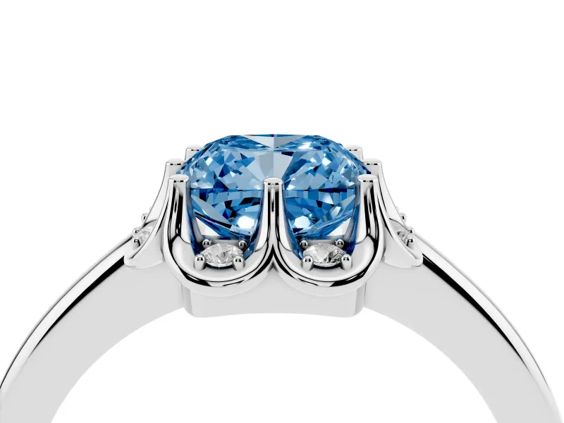 Cushion Cut Petal Halo Engagement Ring Setting for a Fancy Blue Lab-Grown Diamond | Sterling Silver