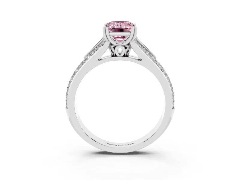 Emerald Cut Split Shank Engagement Ring Setting for a Fancy Pink Lab-Grown Diamond | Pave Band | Sterling Silver