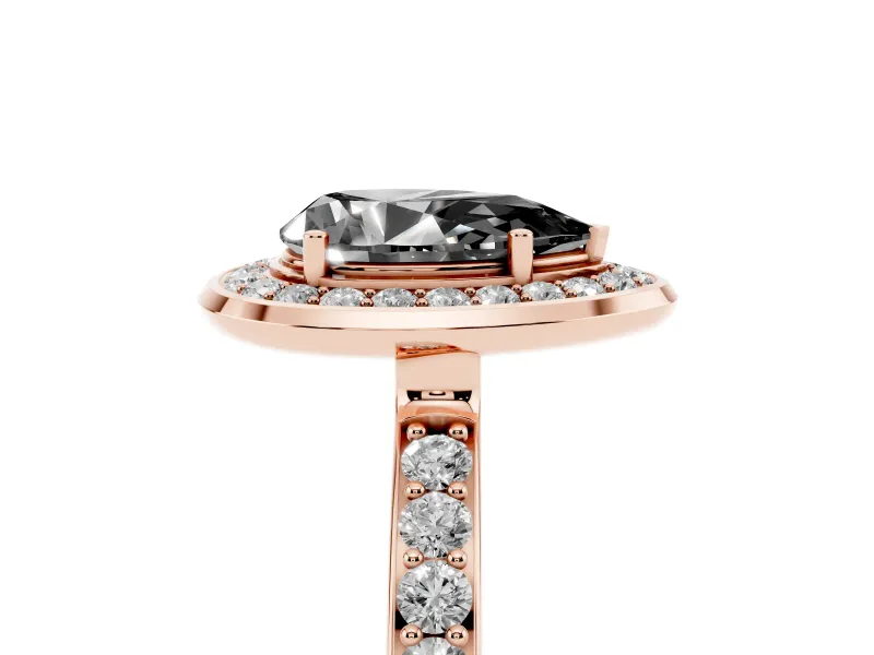 Pear-Shaped Bezel-Rim Halo Engagement Ring Setting for a Black Center | Pavé Band | Rose Gold