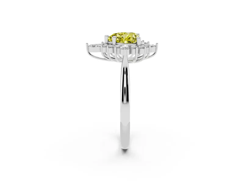 Fancy Yellow Heart Cut Diamond Cluster Halo Ring Set in Platinum with Marquise and Round Accents