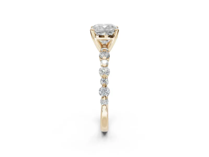 Cushion Cut Pavé Solitaire Engagement Ring Setting | Alternating Accents | Yellow Gold