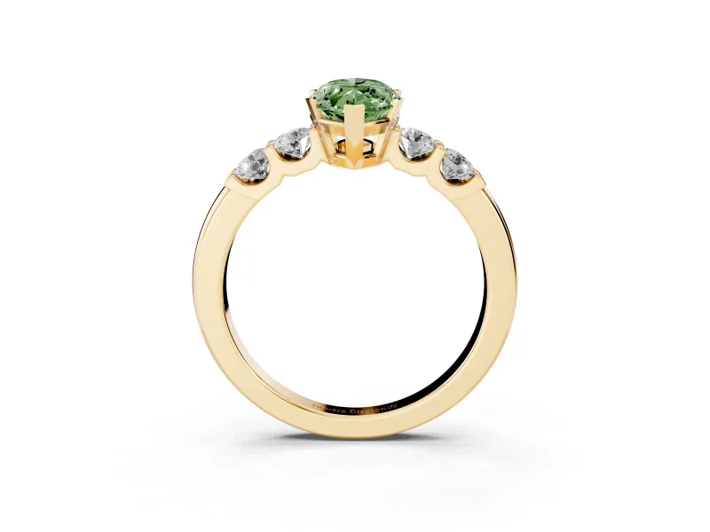 Fancy Green Marquise Cut Diamond Five-Stone Prong Set Engagement Ring Set in Yellow gold with Channel Band