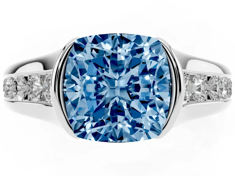 Cushion Cut Half Bezel Engagement Ring Setting for a Fancy Blue Lab-Grown Diamond | White Gold