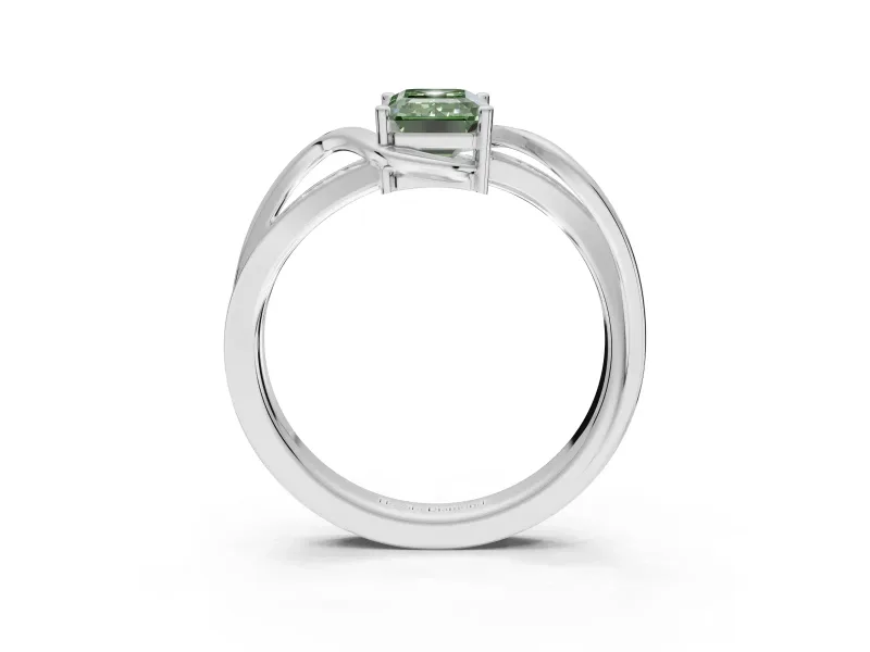 Emerald Cut Bypass Solitaire Engagement Ring Setting for a Fancy Green Lab-Grown Diamond | Pavé Strands | Platinum