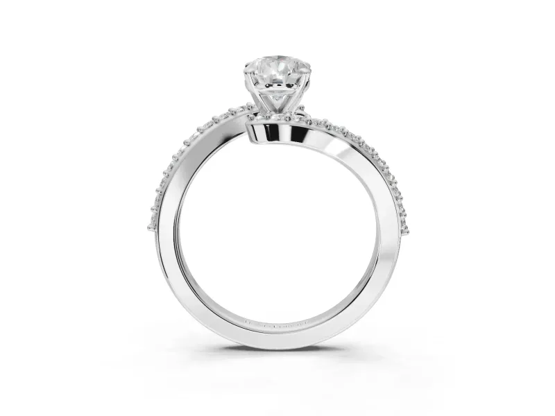 Pear-Shaped Bypass Pavé Solitaire Engagement Ring Setting | Swirl Band | White Gold