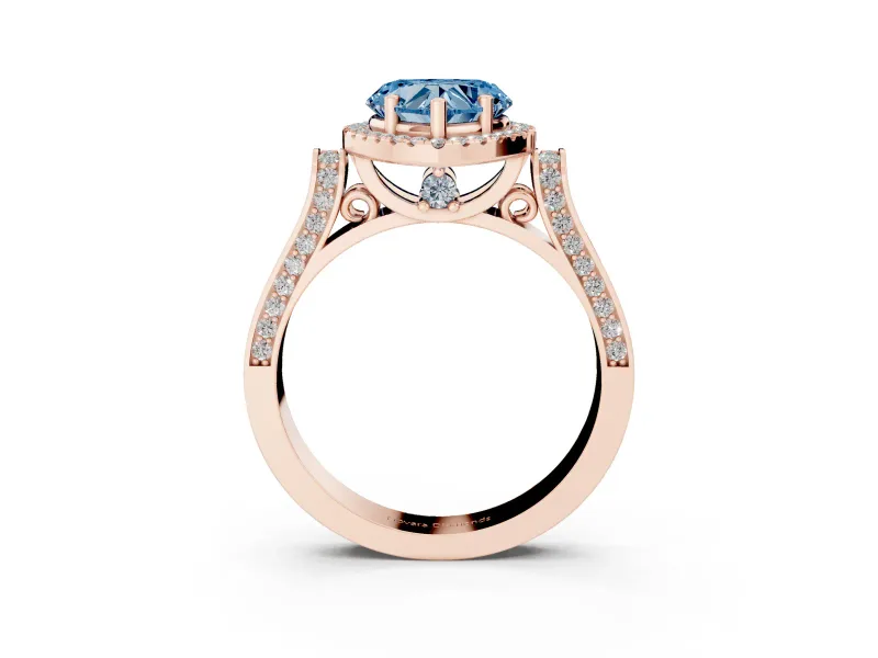 Heart-Shaped Halo Engagement Ring Setting for a Fancy Blue Lab-Grown Diamond | Pointed Pave Shoulders | Rose Gold