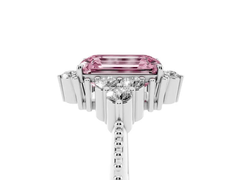 Emerald Cut Cluster Engagement Ring Setting for a Fancy Pink Lab-Grown Diamond | White Gold