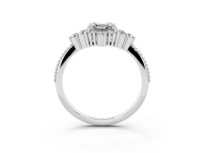 Asscher Cut Vintage Cluster Engagement Ring Setting | Beaded Edges | Platinum