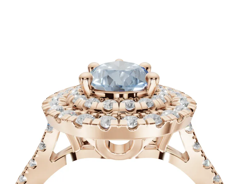 Fancy Blue Pear-Shaped Lab-Grown Diamond Double Halo Statement Ring Set in Rose Gold with Pavé Band