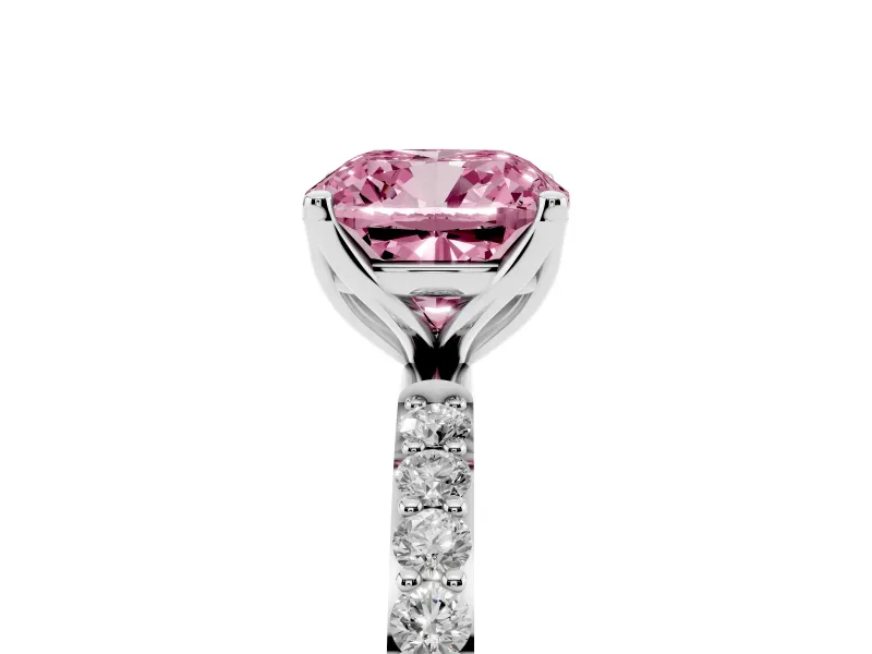 Cushion Cut Pave Engagement Ring Setting for a Fancy Pink Lab-Grown Diamond | Slim Band | White Gold