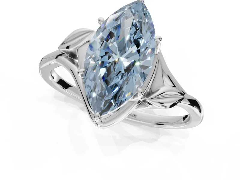 Marquise Leaf Bypass Solitaire Engagement Ring Setting for a Fancy Blue Lab-Grown Diamond | Platinum