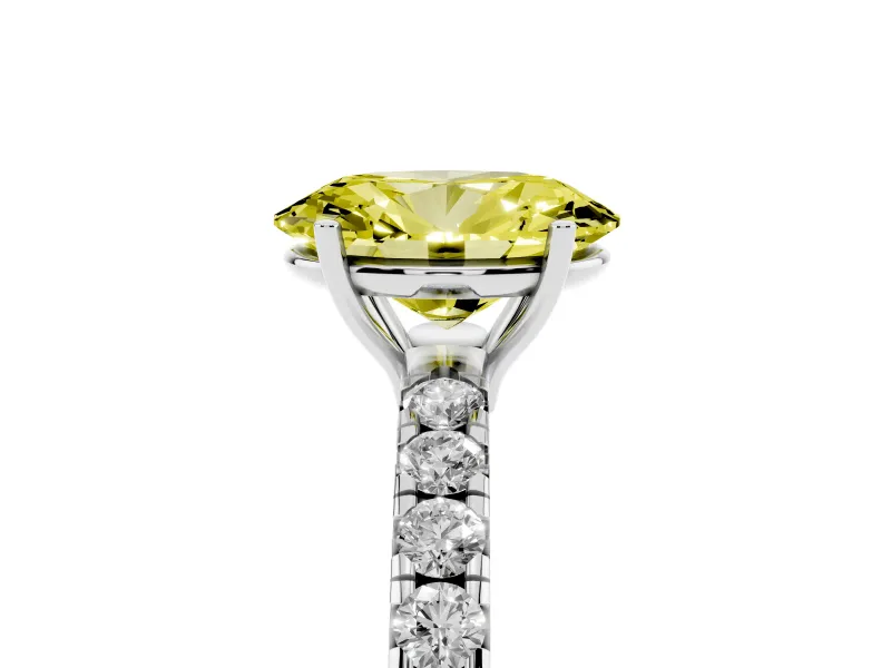 Oval Pave Engagement Ring Setting for a Fancy Yellow Lab-Grown Diamond | Shared Prong Band | Sterling Silver