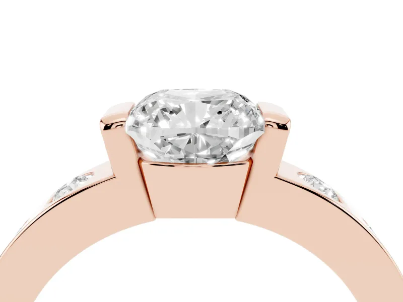 Cushion Cut Tension Style Engagement Ring Setting | Flush Set Accents | Rose Gold