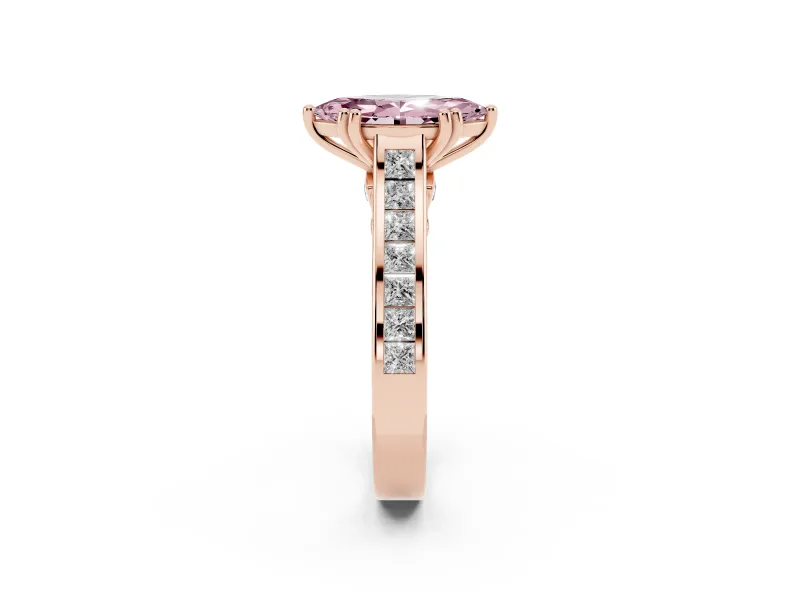 Marquise Channel Set Solitaire Engagement Ring Setting for a Fancy Pink Lab-Grown Diamond | Princess Channel | Rose Gold