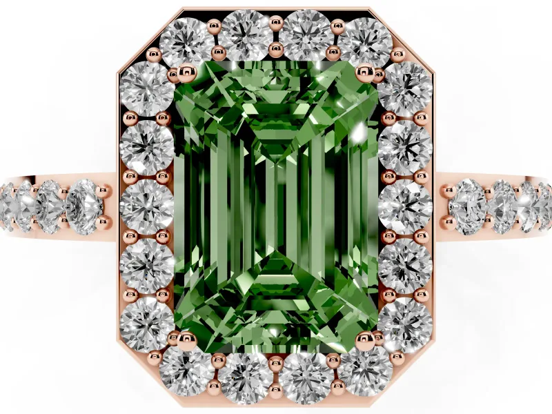 Emerald Cut Halo Engagement Ring Setting for a Fancy Green Lab-Grown Diamond | Rose Gold - Design NV-24751