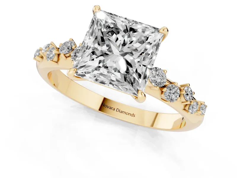 Princess Cut Solitaire Engagement Ring Setting | Graduated Scattered Accents | Yellow Gold