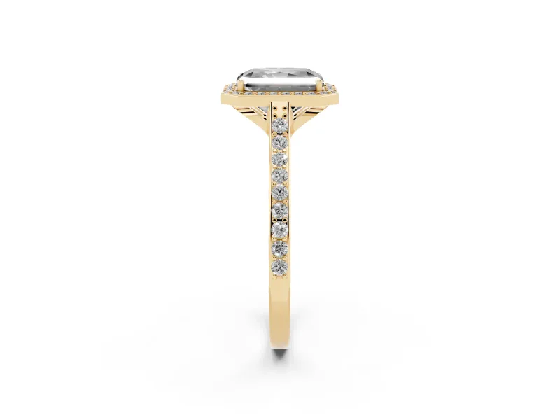 Radiant Cut Pavé Halo Engagement Ring Setting for a Black Center | Yellow Gold