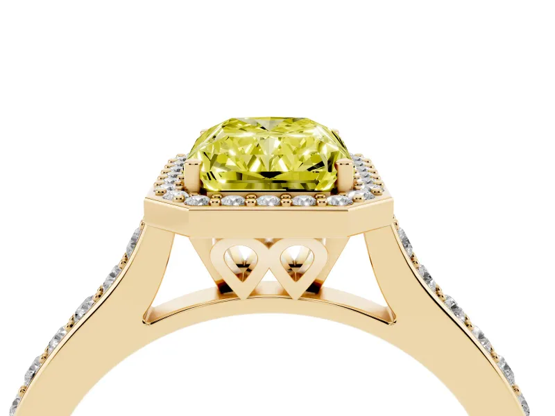 Radiant Cut Halo Engagement Ring Setting for a Fancy Yellow Lab-Grown Diamond | Yellow Gold - Design NV-24729