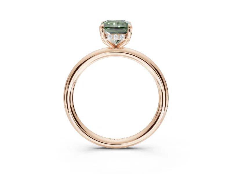 Radiant Cut Hidden Halo Ring Setting for a Fancy Green Lab-Grown Diamond | Rose Gold