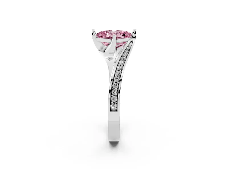 Fancy Pink Asscher Cut Diamond Solitaire Ring Set in Silver with Intertwined Pavé Twist Band